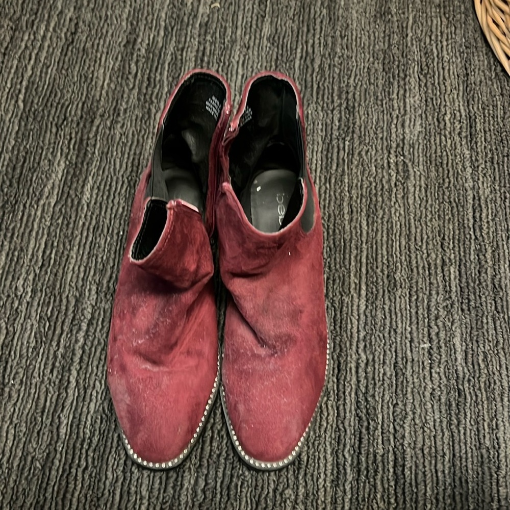 Swede booties by Bebe.  Size 8.5 burgundy color
